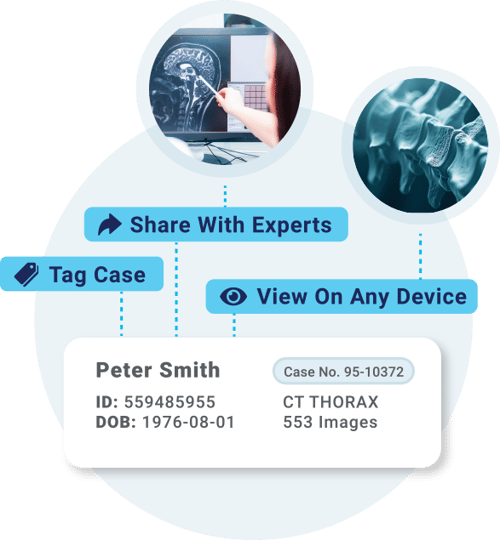 Purview legal medical imaging workflow for tagging cases, viewing images, and sharing with experts